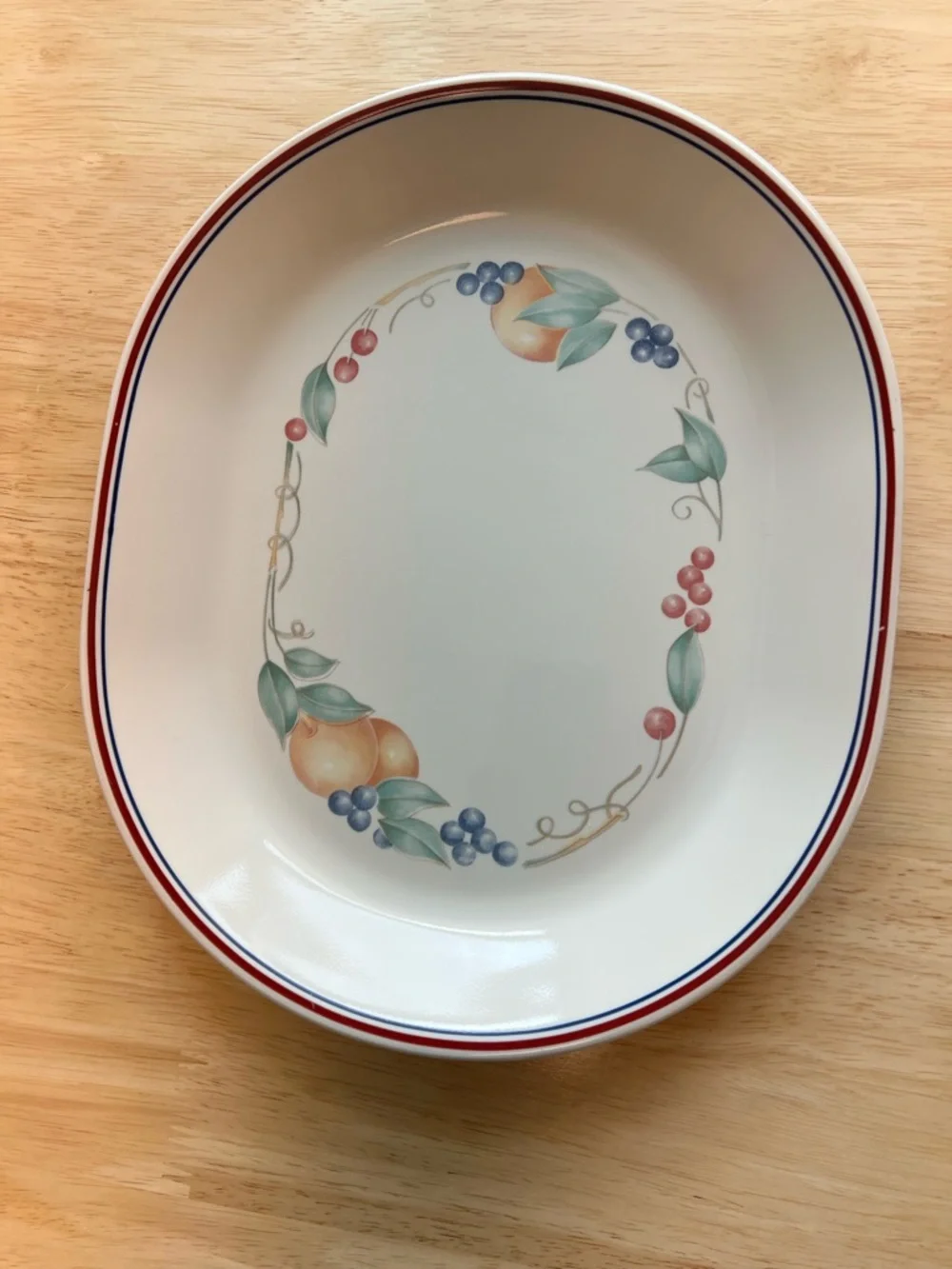 Corelle Abundance Serving Platter with Fruit Wreath and Red-Blue Rim